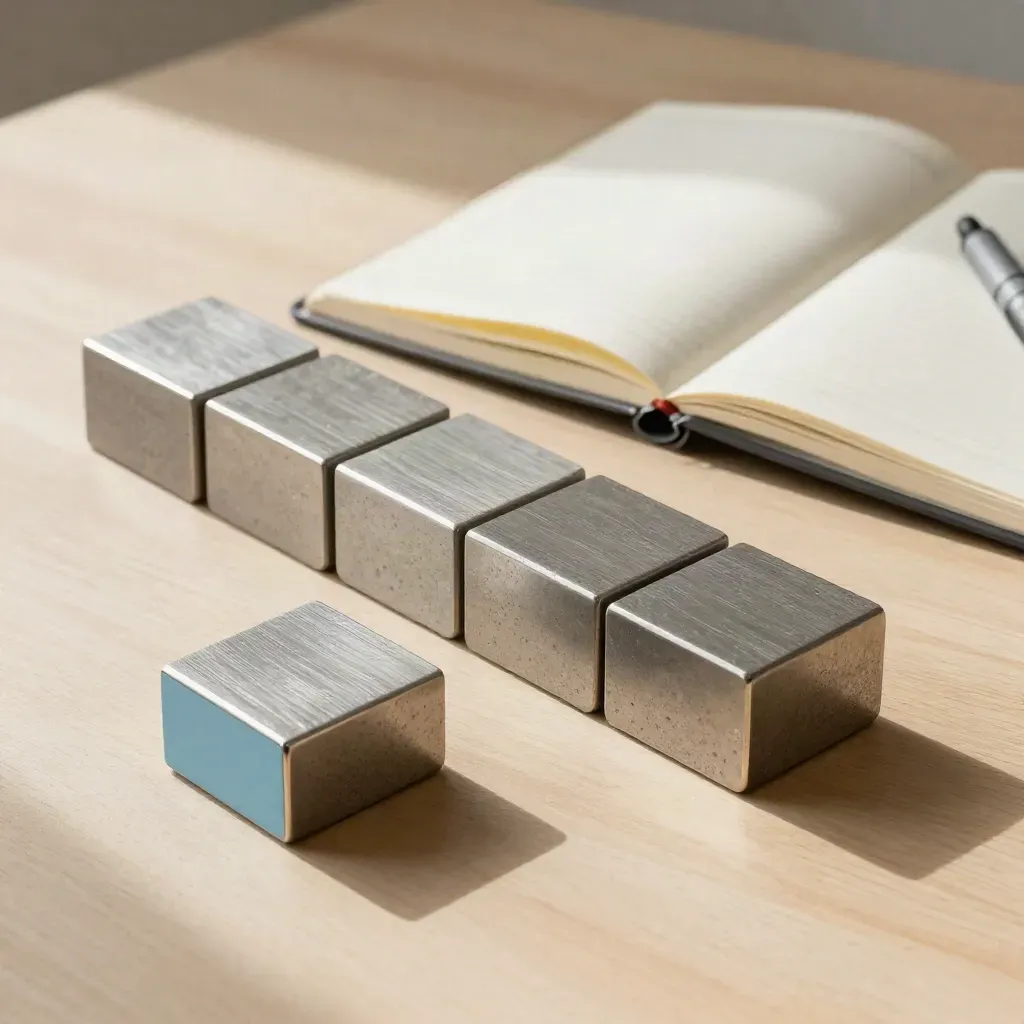 Stepped retrofit model beside a weekly notebook and capped marker on a planning table.