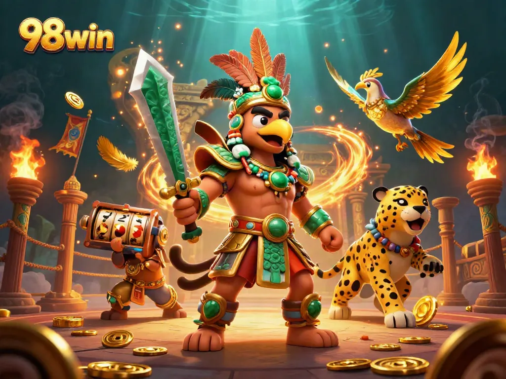 Experience thrilling adventures with 98win in this vibrant casino battle scene.
